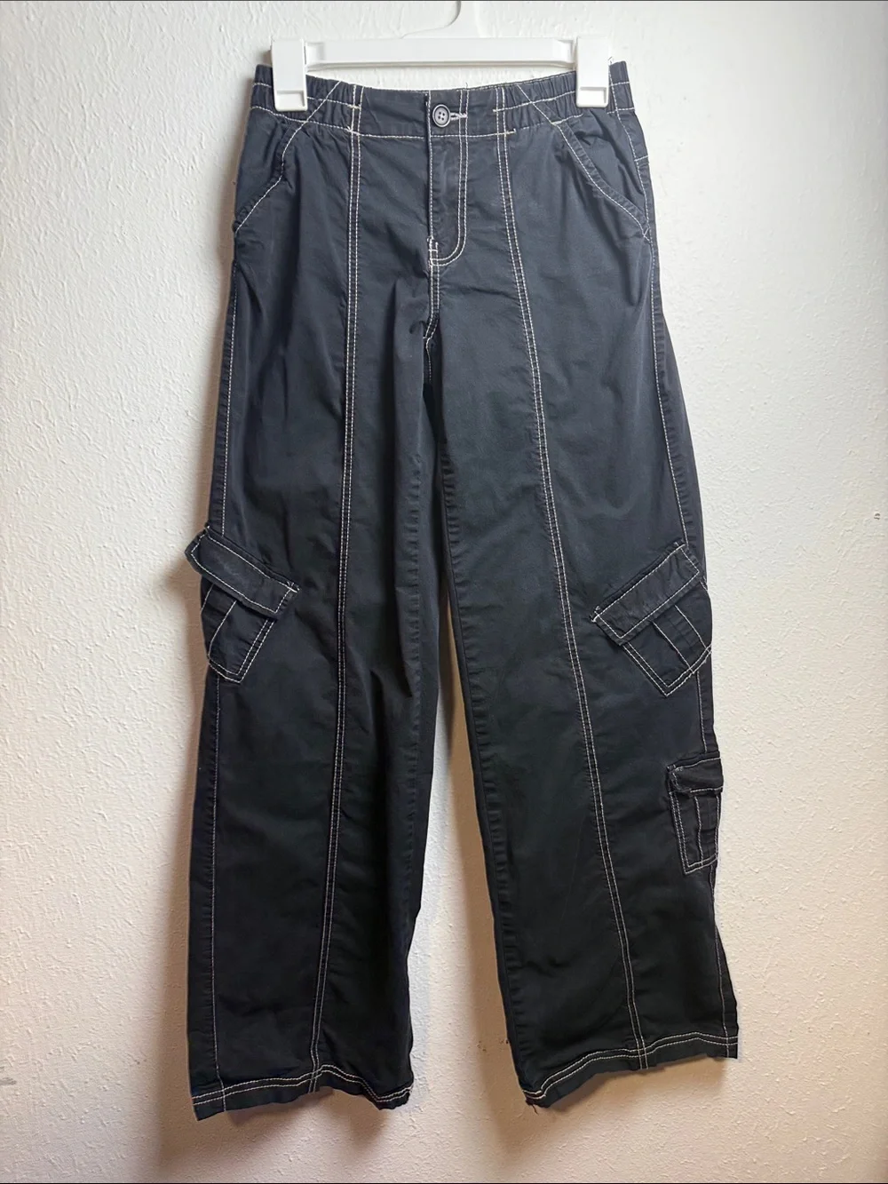 Garage Black Cargo Pants with White Contrast Stitching